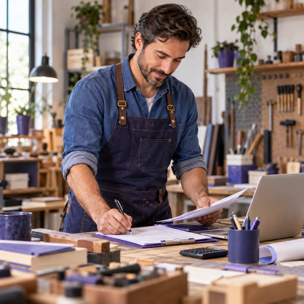 Artigiano al lavoro nel proprio laboratorio dopo l’apertura della partita IVA