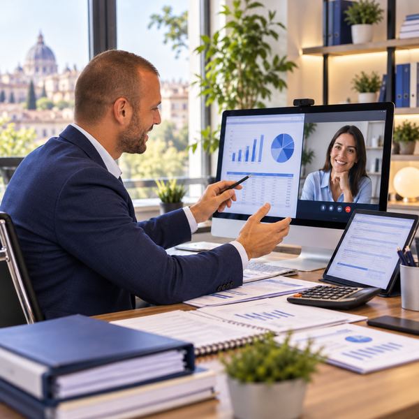 Consulente fiscale online in videochiamata con una cliente