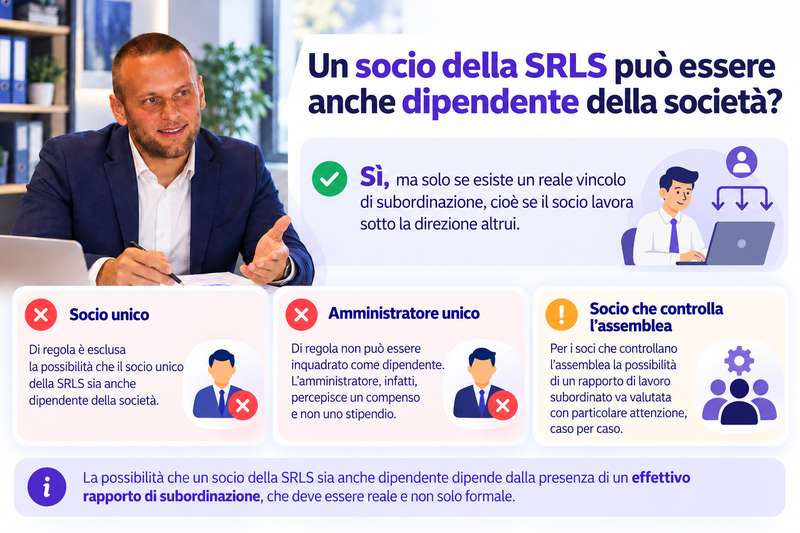 Infografica: un socio della SRLS può essere anche dipendente della società