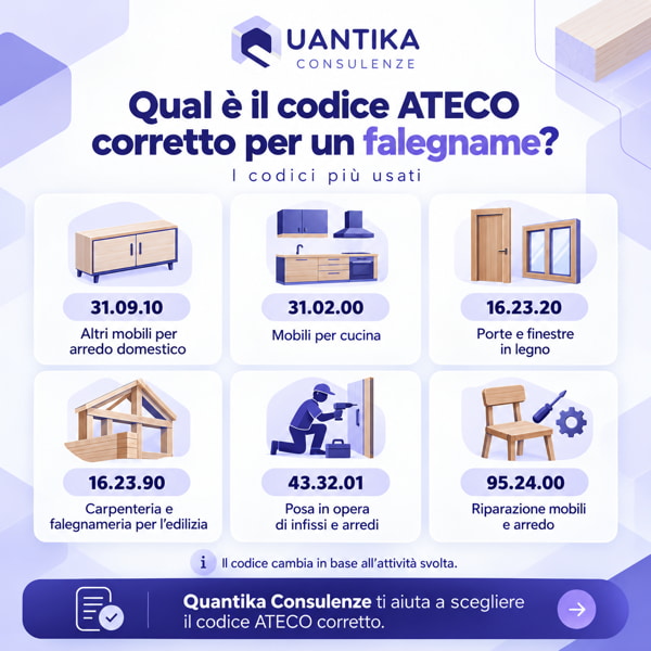 Infografica sui principali codici ATECO utilizzati da un falegname